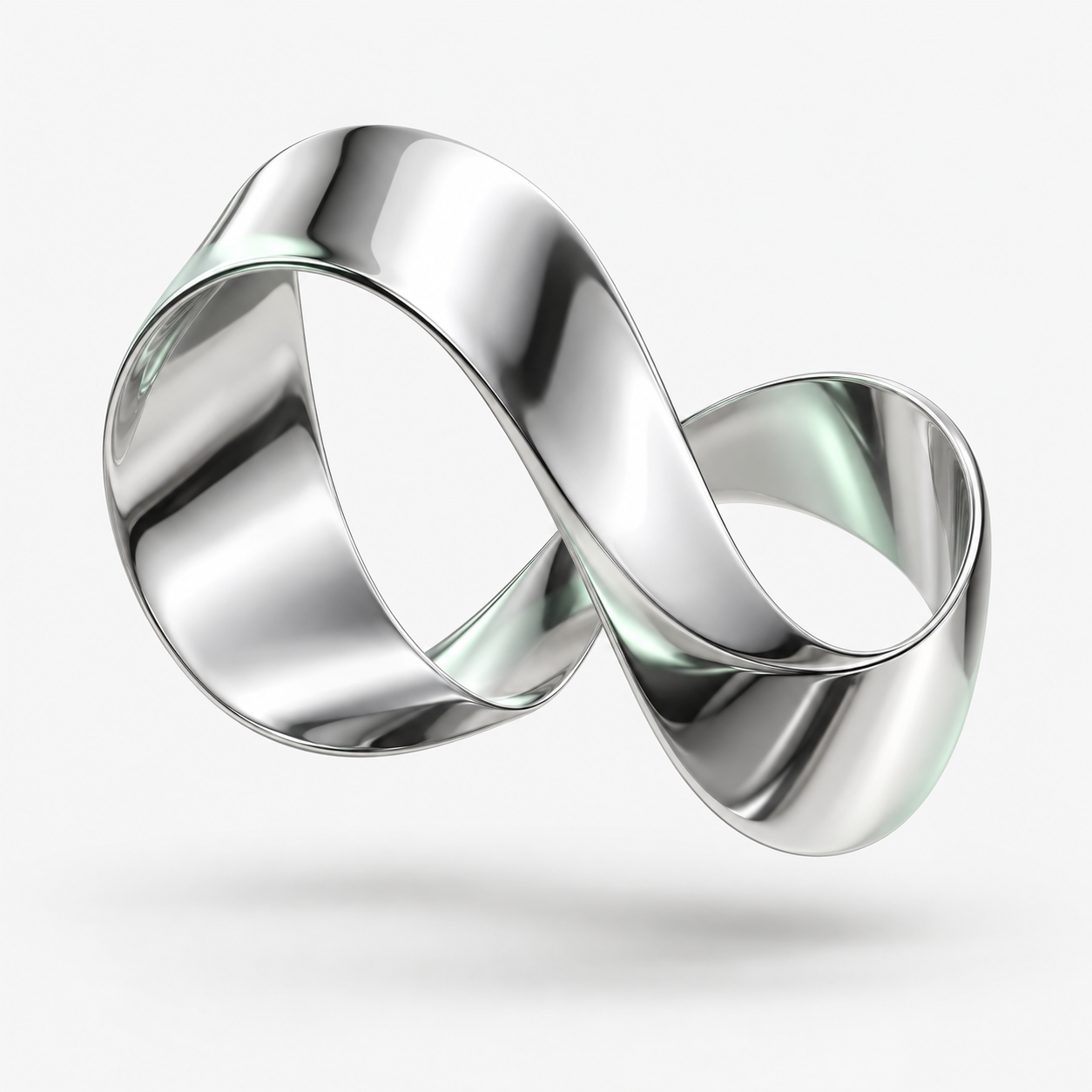 A sculptural polished chrome loop with subtle mint reflections